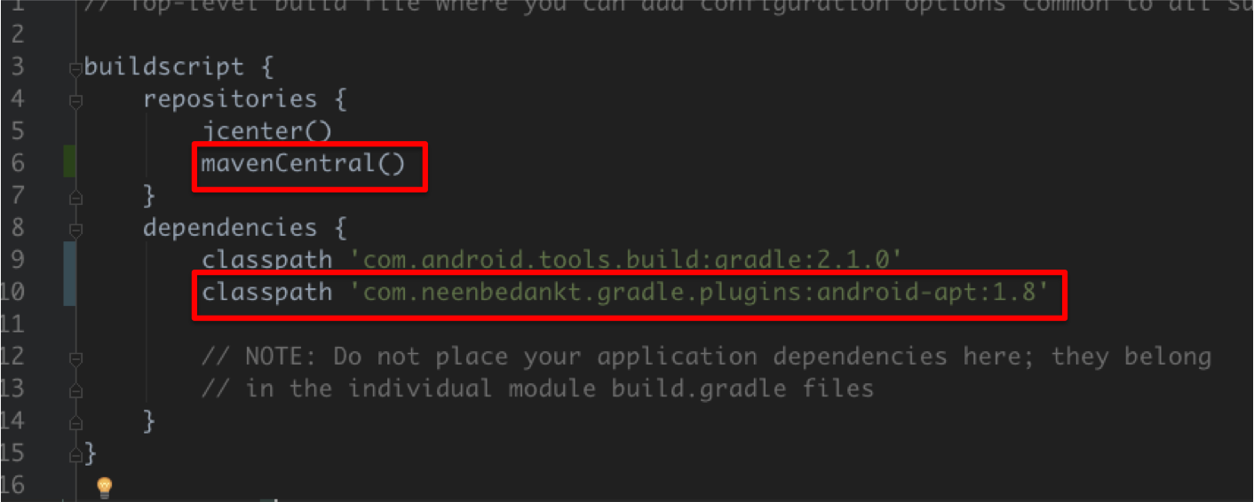 First step to installing butter knife is setting up your gradle repositories